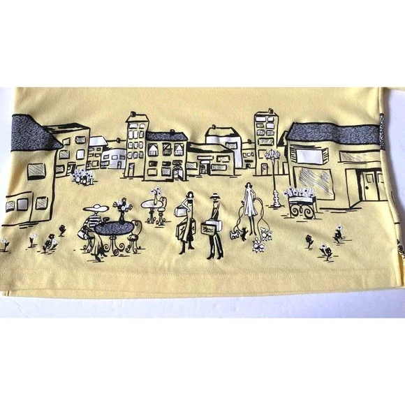 Koret Top Tee Women Large Yellow Multi Embellished Rhinestones Shopping Scenes - Picture 2 of 12